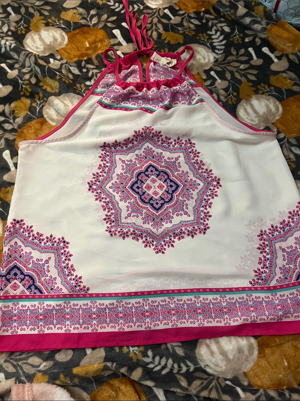 Sweet Wanderer White Halter Top with Pink Accents